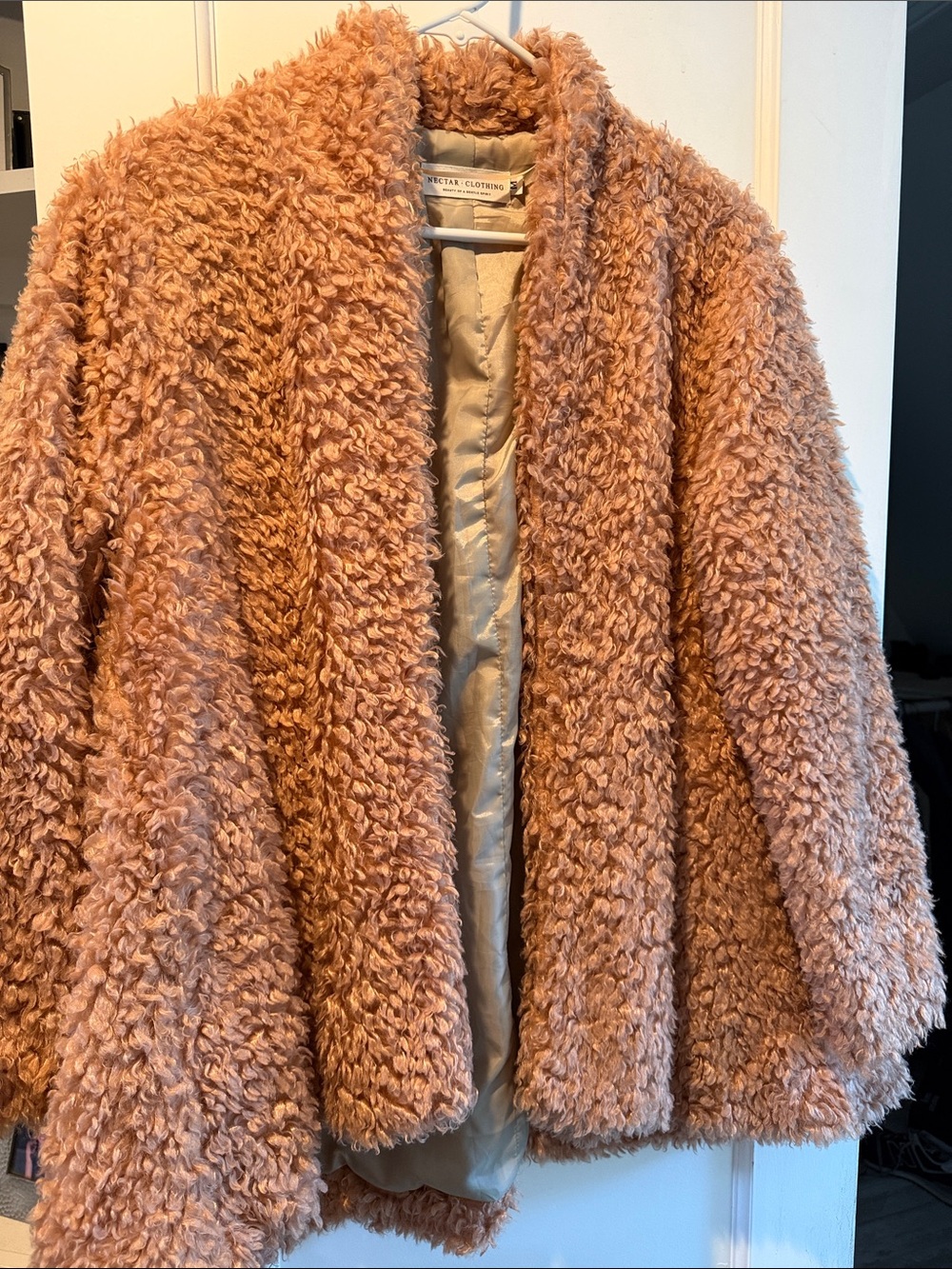 Teddy Plush Open-Front Coat - Blush Pink